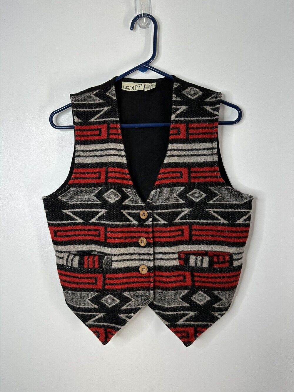 Vintage Heshy 2 Wool Southwestern Tribal Print Vest Womens Size Medium Buttons